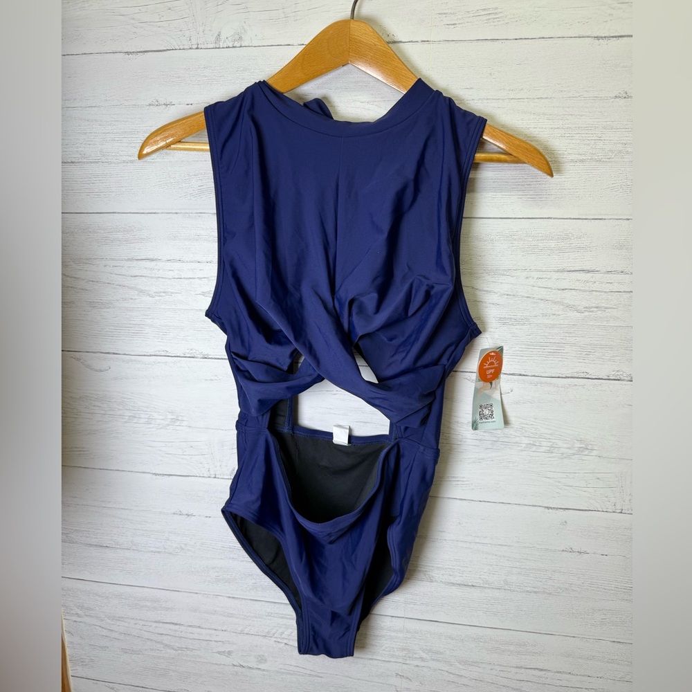 Navy Blue Swimsuit with Cutout Design high neck M